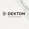 A white marble background with the word dekton written in black.